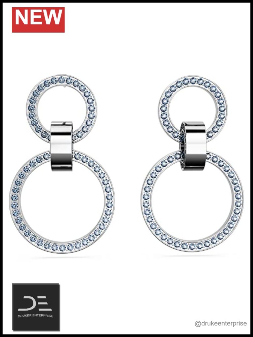 Swarovski Crystal Blue Hoop Earrings Rhodium Plated Interlocking